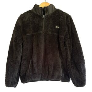 ZYIA Teddy 1/4 Zip Pocket Jacket Long Sleeve Lined Collar Pullover Black Women L